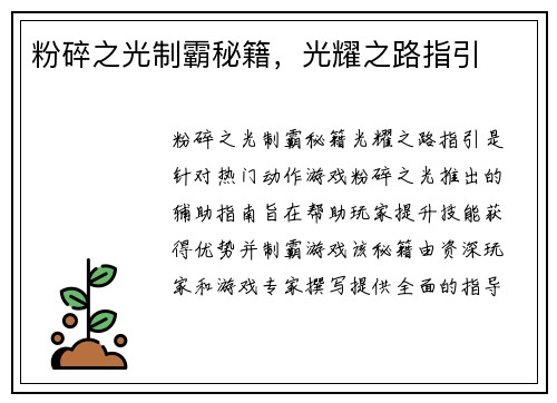 粉碎之光制霸秘籍，光耀之路指引